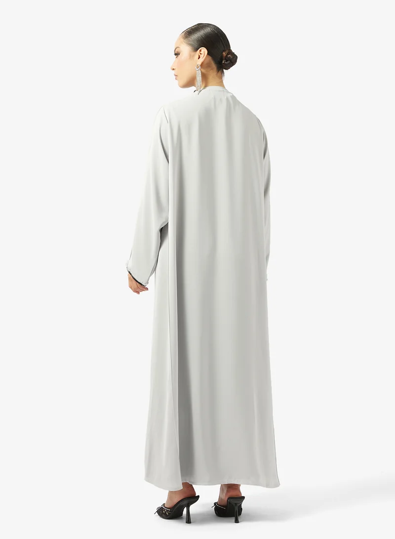 hayas closet Pleated Open Front Collar Neck Abaya